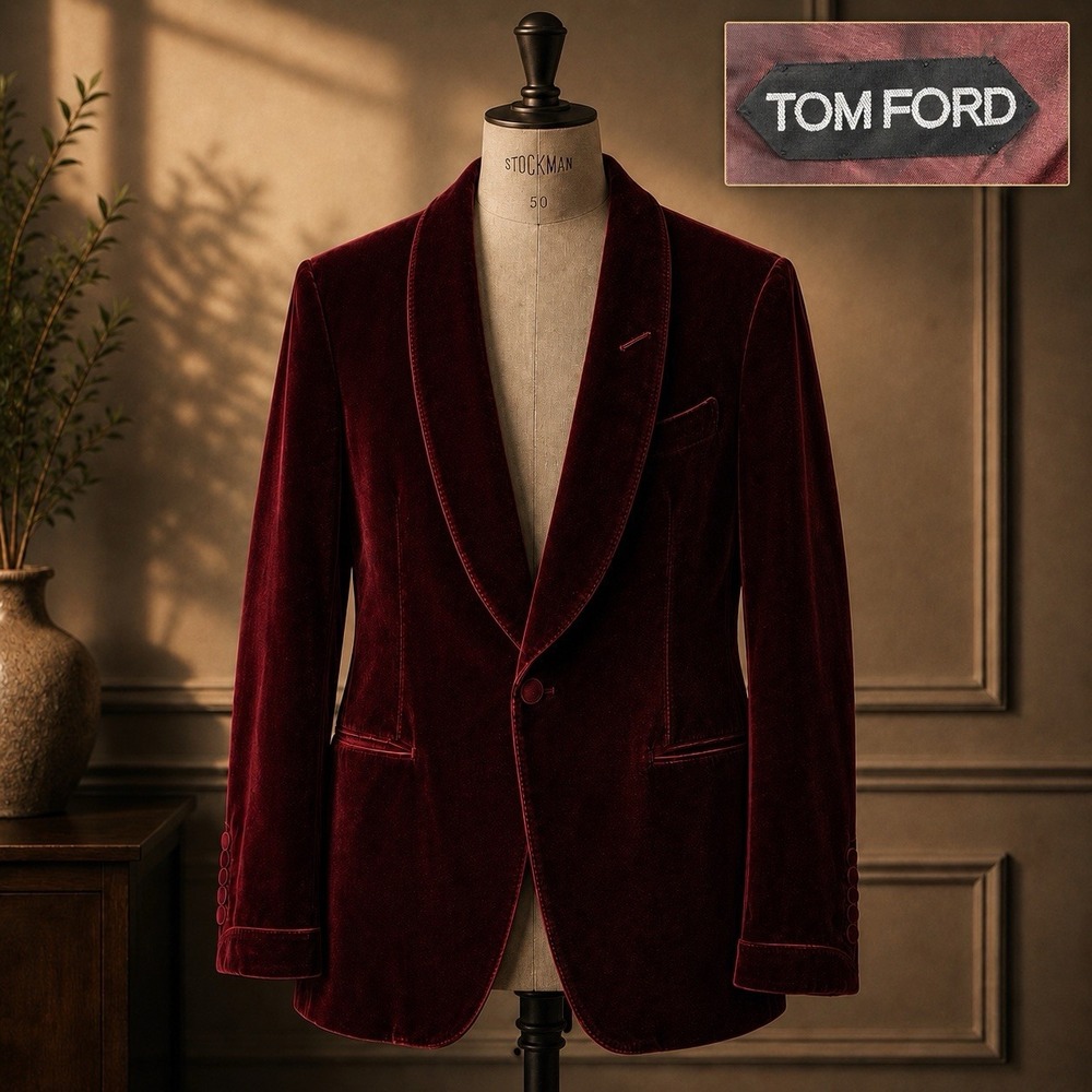 Tom Ford Tuxedo Jacket Mens 42R Burgundy Velvet Shelton Shawl Collar Italy
